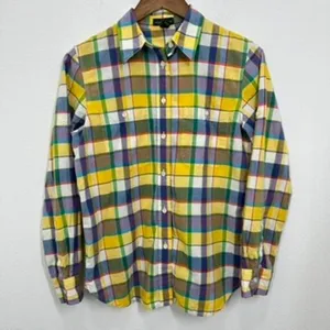 Lauren Ralph Lauren Women's Yellow Blue Plaid Cotton Button Down Shirt Preppy‎ thumbnail 2