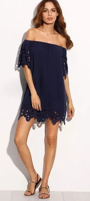 ✨Navy Off The Shoulder Hollow Shift Dress✨ thumbnail 1