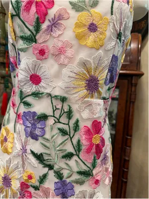Floral Embroidered Lace Mini Dress Size S Strapless Colorful Mesh Overlay Weddin thumbnail 5