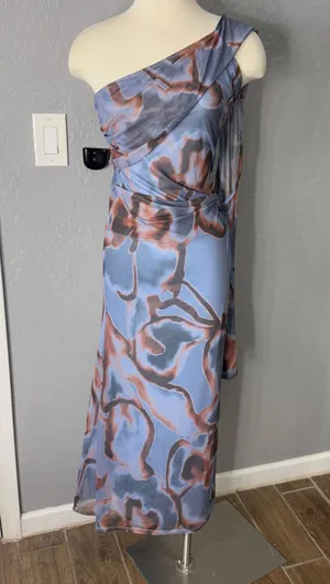 ASOS DESIGN midi dress with wrap around one shoulder in floral print, M thumbnail 1