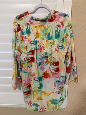 Jams World Multicolor Floral Button-Down Women's Shirt - Lightweight V-Neck L thumbnail 4