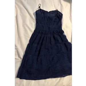 InspireMe Lace Fit & Flare‎ Dress Navy Blue Sweetheart Ruched Cocktail 3 thumbnail 3