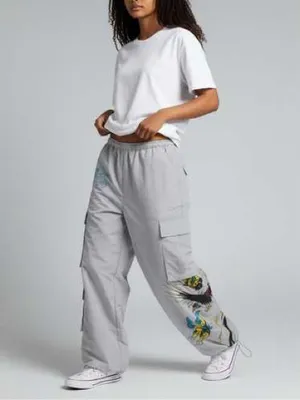 NWT Ed Hardy Drawstring Cargo Pants Grey Low Rise Butterflies Phoenix Graphic M thumbnail 4