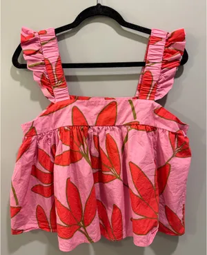 Karlie Floral Print Flutter Sleeve Blouse Pink and Red thumbnail 1