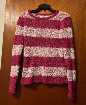 Arizona Jean Company Fuzzy Crewneck Sweater in Dark Pink & Light Pink thumbnail 1