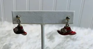 Dangle Earrings Red Hat Society Flowers 3/4" Long thumbnail 1
