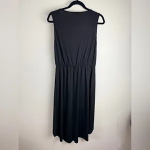 Halara Deep V Neck High Low Crossover Hem Midi Dress Black Large NWT thumbnail 3