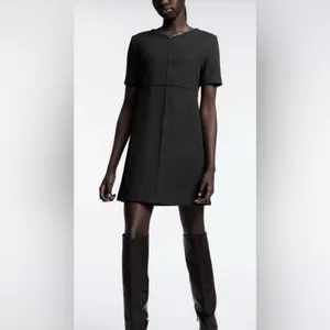 ZARA Dark Gray Short‎ Sleeve Crewneck Cotton Blend Soft Mini Dress Size Small thumbnail 6