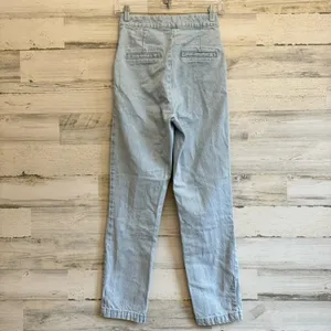 Zara High Waisted Sailor Jeans Light Wash Blue Gold Button Slim Leg XS 6147/157 thumbnail 4