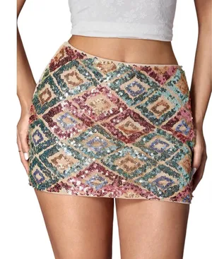 NEW Sequin High Waist Shining Party Bodycon Mini Skirt XS thumbnail 1