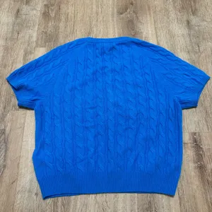 J. Crew | NWT Women's Cashmere Blue Cable Knit Short Sleeve Henley Sweater, M thumbnail 3