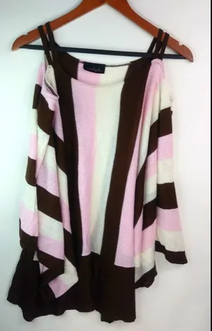 Carly B Neopolitan Cold Shoulder Sweater Top L thumbnail 1