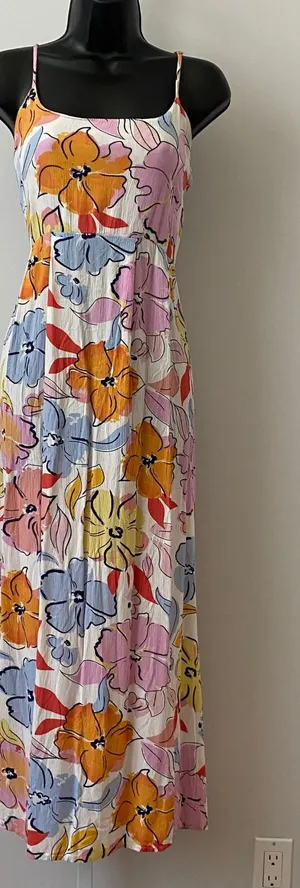 Kiwi + Punch Boho Beachy Floral Strappy Open Back Maxi Dress M Pink Orange thumbnail 1