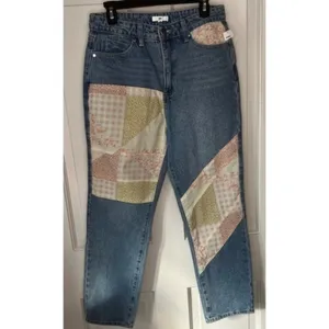BP. Quilt Patchwork Tapered High Rise Denim Blue‎ Jeans Size 29 NWT thumbnail 3