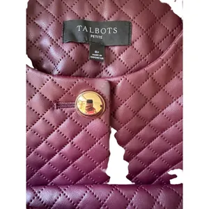 Talbots Petite Quilted Faux Leather Jacket 8P Burgundy Gold Crest Buttons thumbnail 3