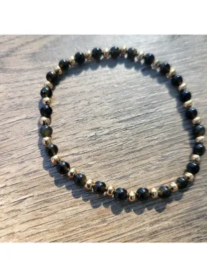 Handmade Natural Gemstone Golden Obsidian 4mm Beaded Bracelet thumbnail 4