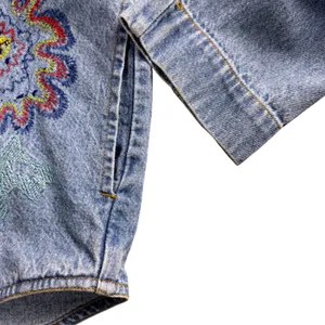 White Stag Denim Shirt Jacket Women Medium Stone Wash Floral Embroidered Boho thumbnail 5
