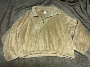 H&M Fuzzy Half-Zip Sherpa Pullover - Beige thumbnail 1