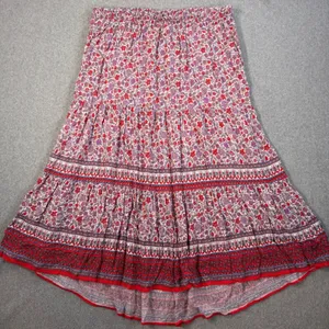 Knox Rose Women's XL Floral Maxi Skirt Elastic Waist Boho Purple Red thumbnail 1