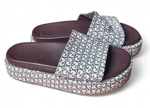 Brown Monogram Platform Slide Sandals Y2K Neutral Resort Quiet Luxury Size 4 thumbnail 1