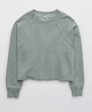 Aerie Cropped Crew Neck Sweatshirt Blue thumbnail 1