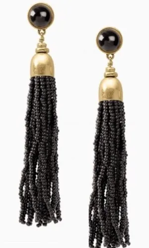 Stella & Dot Gita‎ Tassel Earrings Black Drop Dangle Seed Bead New thumbnail 1