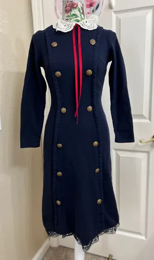 Workers Union Ladies Garment Vintage Chic Navy Double-Breasted Long Sleeve Dress size S thumbnail 1