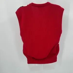 Vintage Koret Sweater Vest Women M Red Cotton Knit Argyle Tree House Cottagecore thumbnail 3