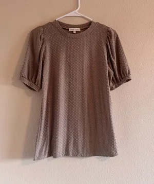 Bohme Essentials Taupe Puff-Sleeve Dot Tee thumbnail 1