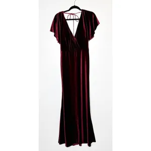 NWT Jenny Yoo Marin Velvet Flutter Sleeve Gown Women's Burgundy Size 12 thumbnail 3