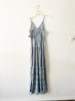 Self Contrast Maxi Tier Stripe Dress‎ Small NWT Boho Blue thumbnail 6