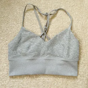 ALO Yoga Light Gray Ribbed V-Neck Bralette thumbnail 2
