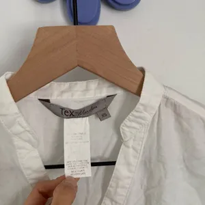 Y2K XS White‎ Sheer Drawstring Button Up Blouse V Neck Puff Short Sleeve Office thumbnail 2