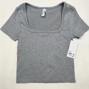 90 Degree by Reflex Top Womens M Gray Ribbed Seamless Square Neck Stretch Size M thumbnail 1