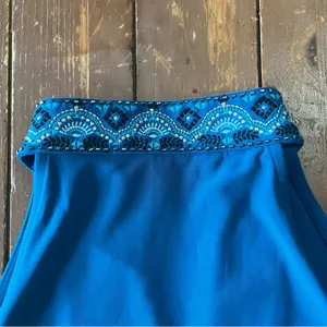 White House Black Market Beaded Turquoise Jersey Embroidered Shift Dress thumbnail 10