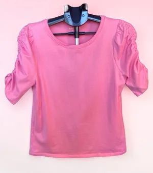 Kate Spade Pink Ruched Puff-Sleeve Short Sleeve Tee large thumbnail 1