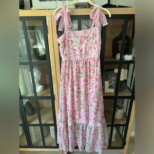 Floral tiered embroidered maxi midi dress garden roses loveshackfancy bow pastel thumbnail 2
