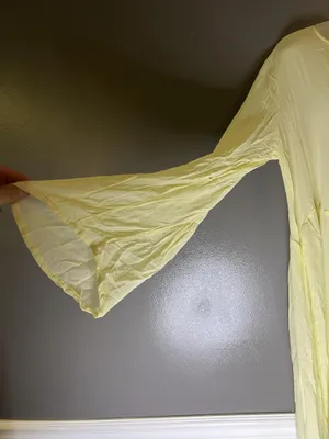 LACAUSA Anthropologie Dress Women Medium Yellow Sheer Bell Sleeve Trapeze Swing thumbnail 4