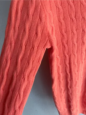 Polo Ralph Lauren 100% Cashmere Cable Knit Sweater Coral Pink XL Quiet Luxury thumbnail 3