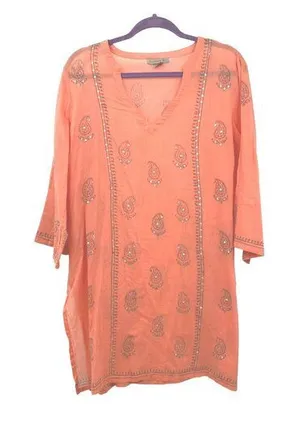 Peppermint Bay Swim Cover Up Womens XL Used Pullover Sequins Salmon Gray thumbnail 1