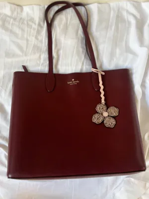 Kate Spade Kerri Medium Tote Bag Burgundy Leather with Glitter Flower Charm thumbnail 2