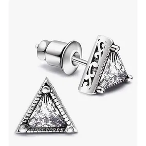 NEW Unisex Simulated Diamond‎ 925 Sterling Silver Triangle Stud Earrings thumbnail 2
