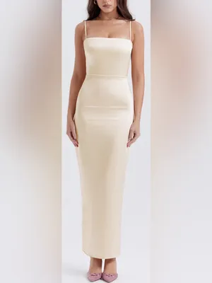 NWOT HOUSE OF CB Costanza vintage cream satin Maxi Dress sz S thumbnail 2