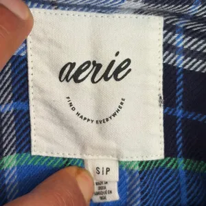 Aerie Blue Plaid Flannel Button Down Shirt Long Sleeve Small Boxy Fit thumbnail 3