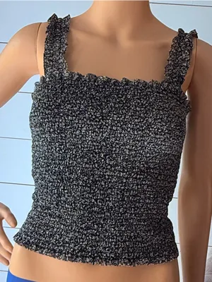 Abercrombie & Fitch Black and White Smocked Ruffle Strap Crop Tank Sz XS thumbnail 1