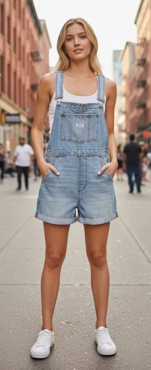 Levi's NWT Shortall Light Wash Cuffed Denim Vintage Festival Short Overalls XL thumbnail 1