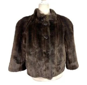 Alpine Studio Women's Fur Faux Brown Cropped Coat Jacket Size Medium thumbnail 1