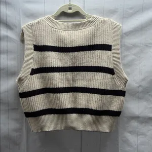 Sincerely Jules NWT Black and Cream Striped V-Neck Knit Sweater Vest Size Medium thumbnail 2