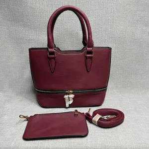 3 Piece Handbag Set‎ Burgundy Maroon Vegan Leather Tote Satchel Crossbody thumbnail 4