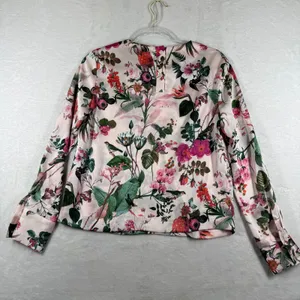 Banana Republic XS‎ Pink Floral Bird Print Long Sleeve Blouse NWT 268329-00-1 thumbnail 13